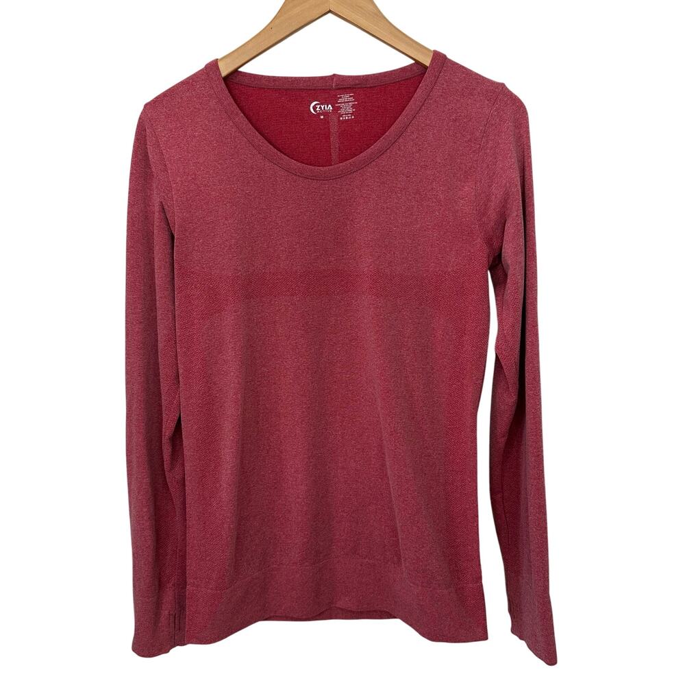 Zyia‎ Active Athletic Workout Top Womens Medium Red Gym Yoga Stretch Crewneck